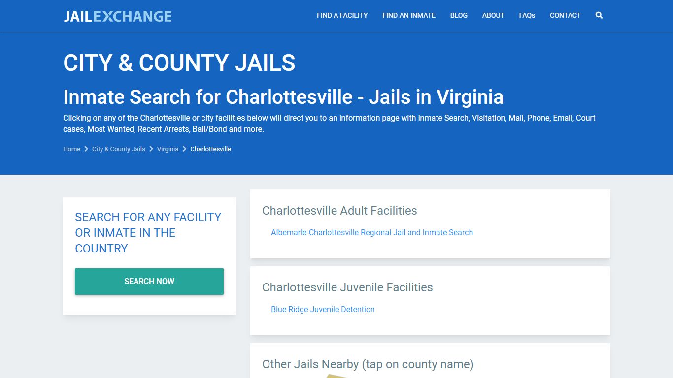 Inmate Search for Charlottesville | Jails in Virginia - JAIL EXCHANGE