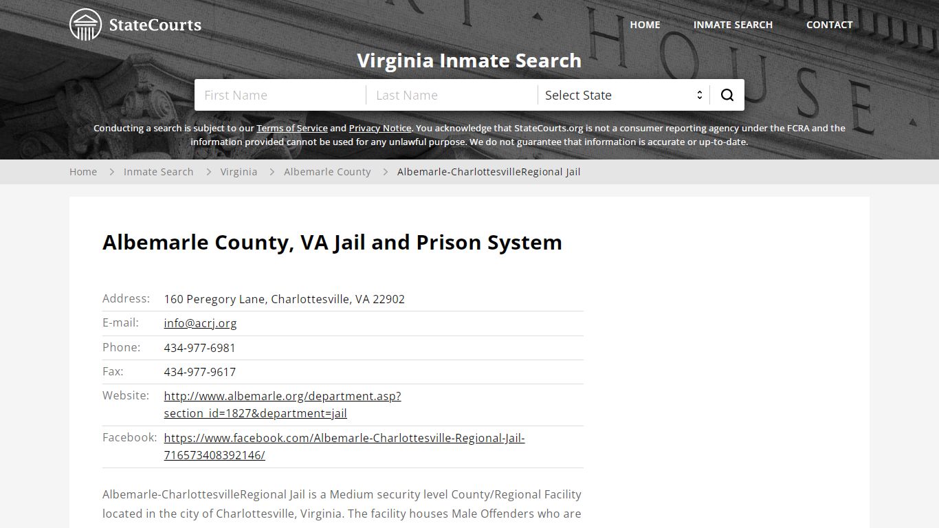 Albemarle-CharlottesvilleRegional Jail Inmate Records Search, Virginia ...